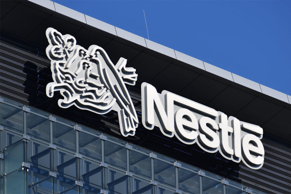 Nestle logo on HQ building. 