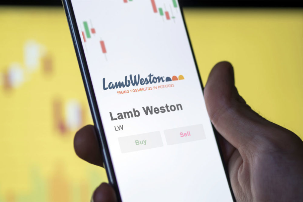 Lamb Weston logo on cellphone. 