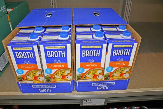 Chicken broth at grocery store.