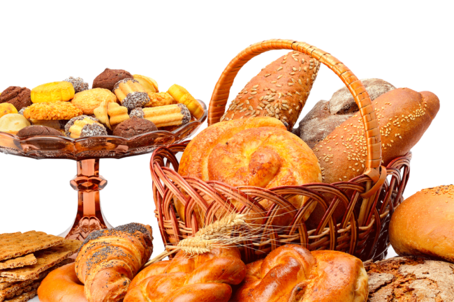 Assortment of breads and baked foods. 