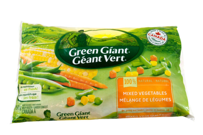 Green Giant frozen vegetable bag. 