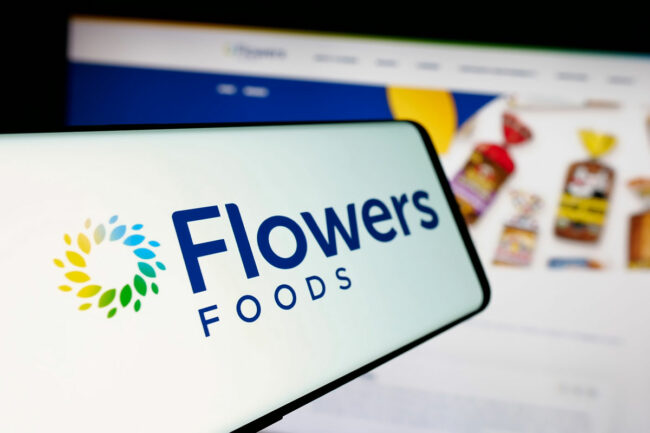 Flowers Foods logo on cellphone. 